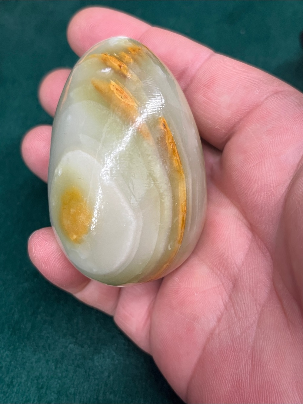 Green and Gold Onyx Decorative Palm Stone - Home Accent